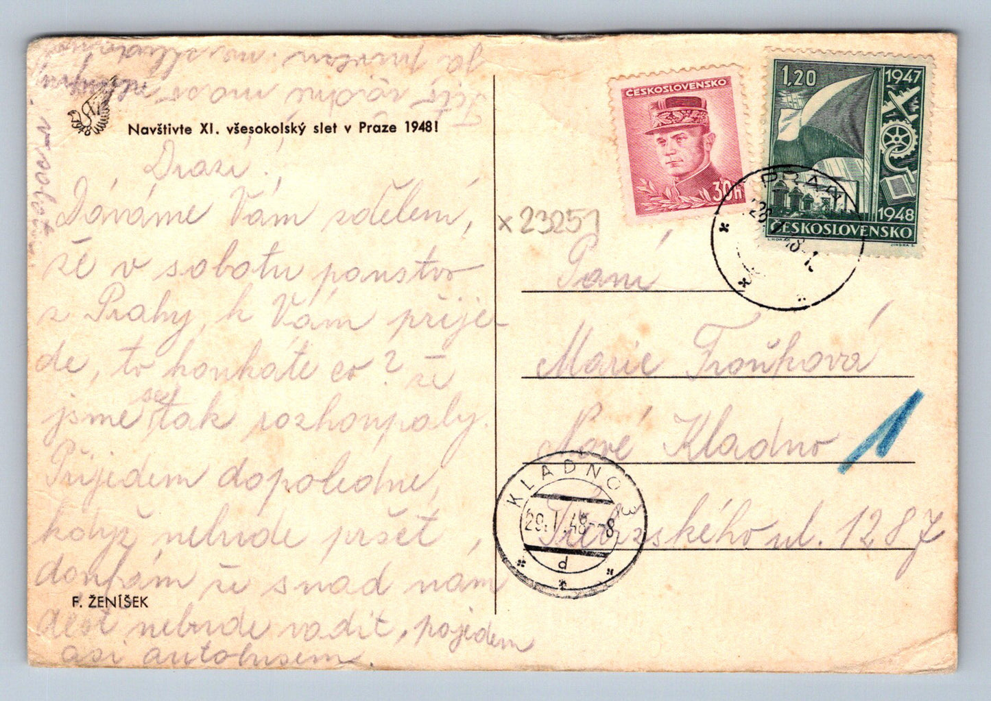 Pohlednice NAVŠTIVTE XI. VŠESOKOLSKÝ SLET V PRAZE 1948! (X23251)