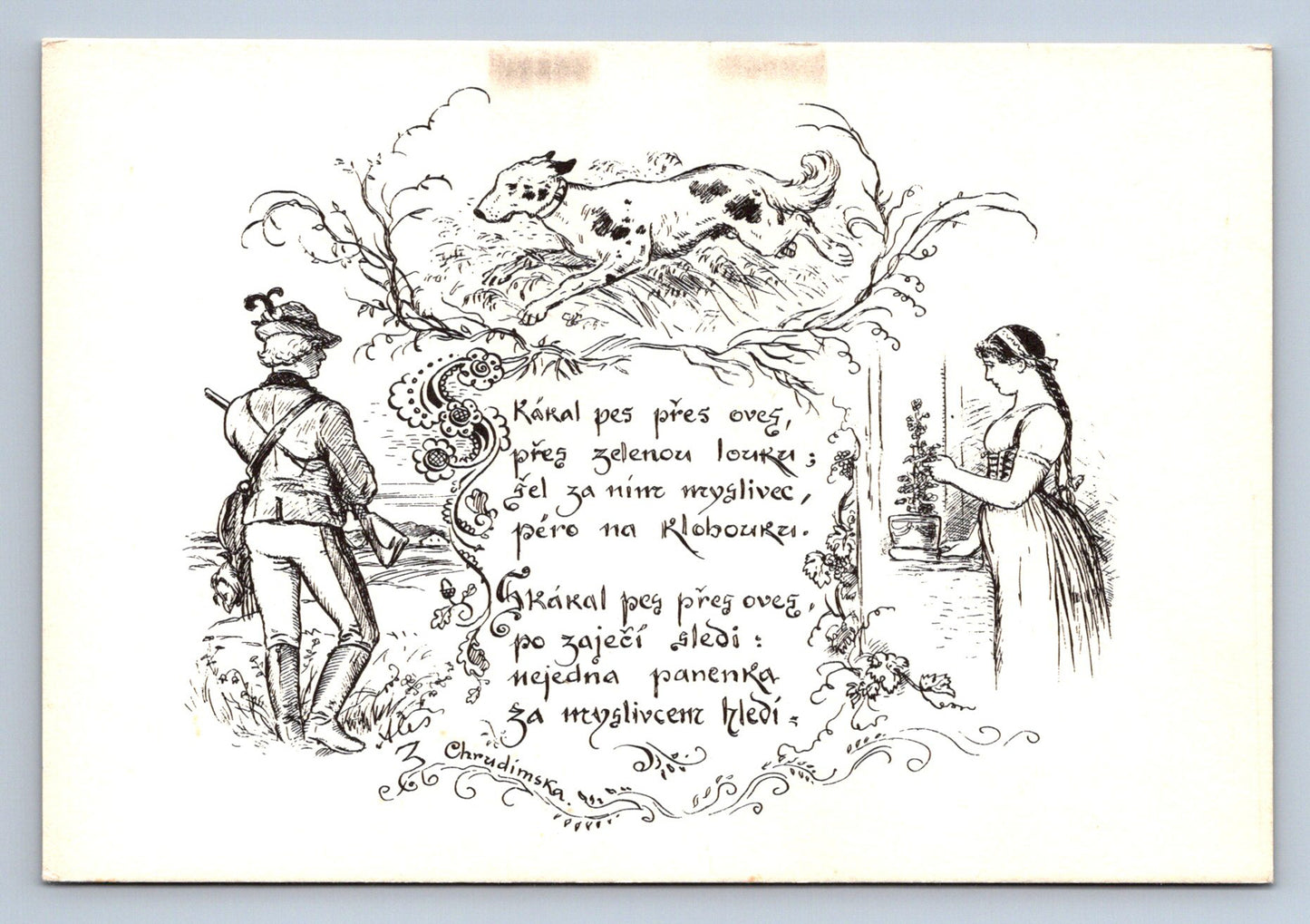 Pohlednice M. ALEŠ : SKÁKAL PES PŘES OVES... (X23252)