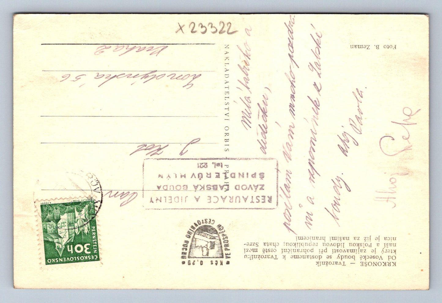 Postcard KRKONOSE - TVAROŽNÍK (X23322)