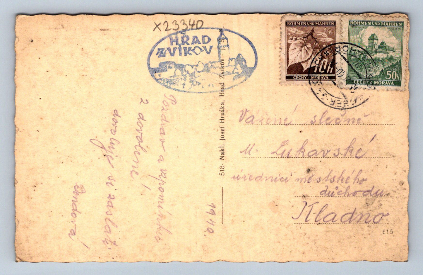 Postcard ZVÍKOV CASTLE. VLTAVY RIVER WITH OTAVA (X23340)