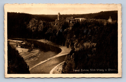 Postcard ZVÍKOV CASTLE. VLTAVY RIVER WITH OTAVA (X23340)