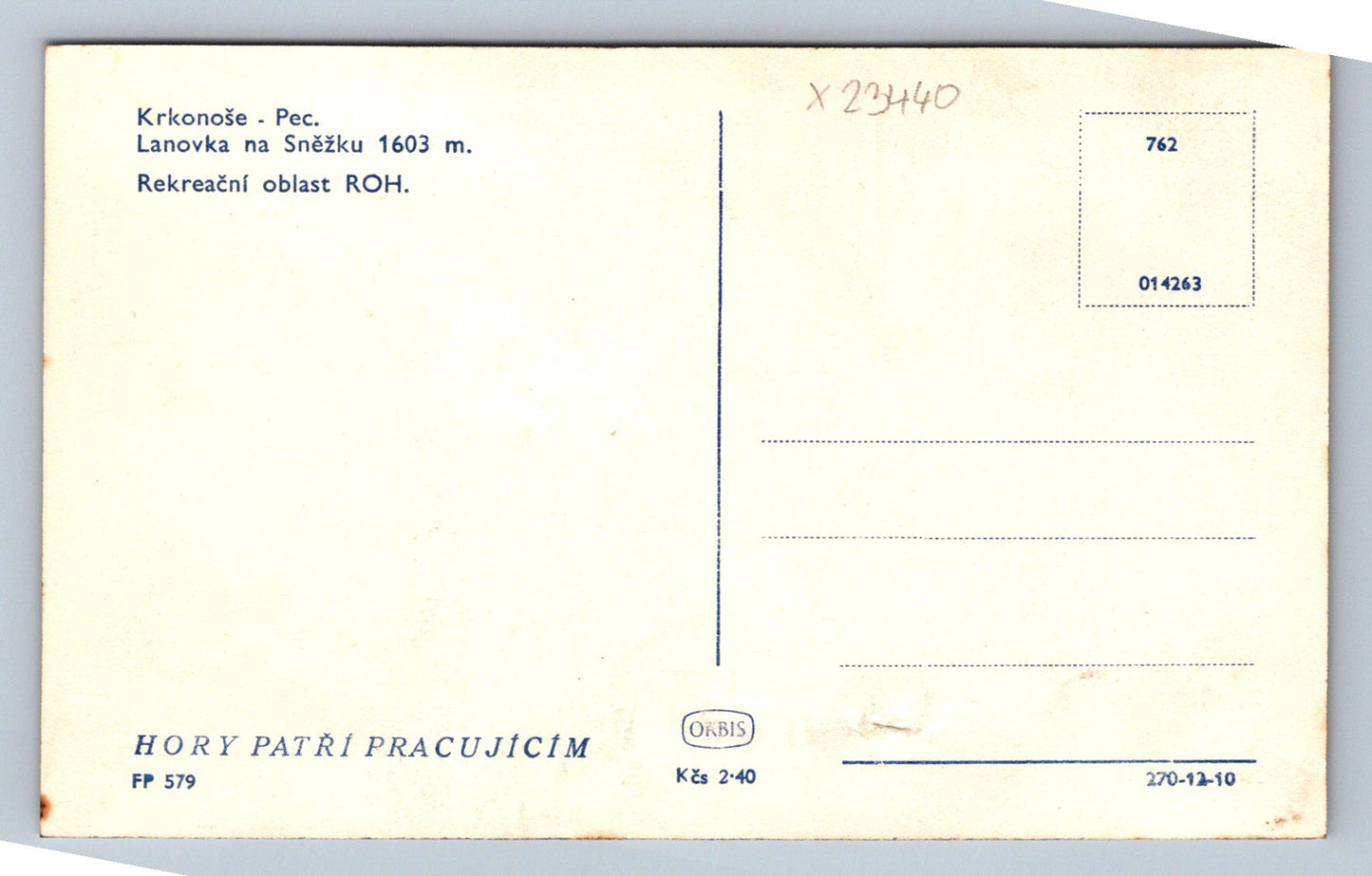Postcard KRKONOSE - PEC. - CABLE CAR TO SNÚŽKO 1603 M (X23440)