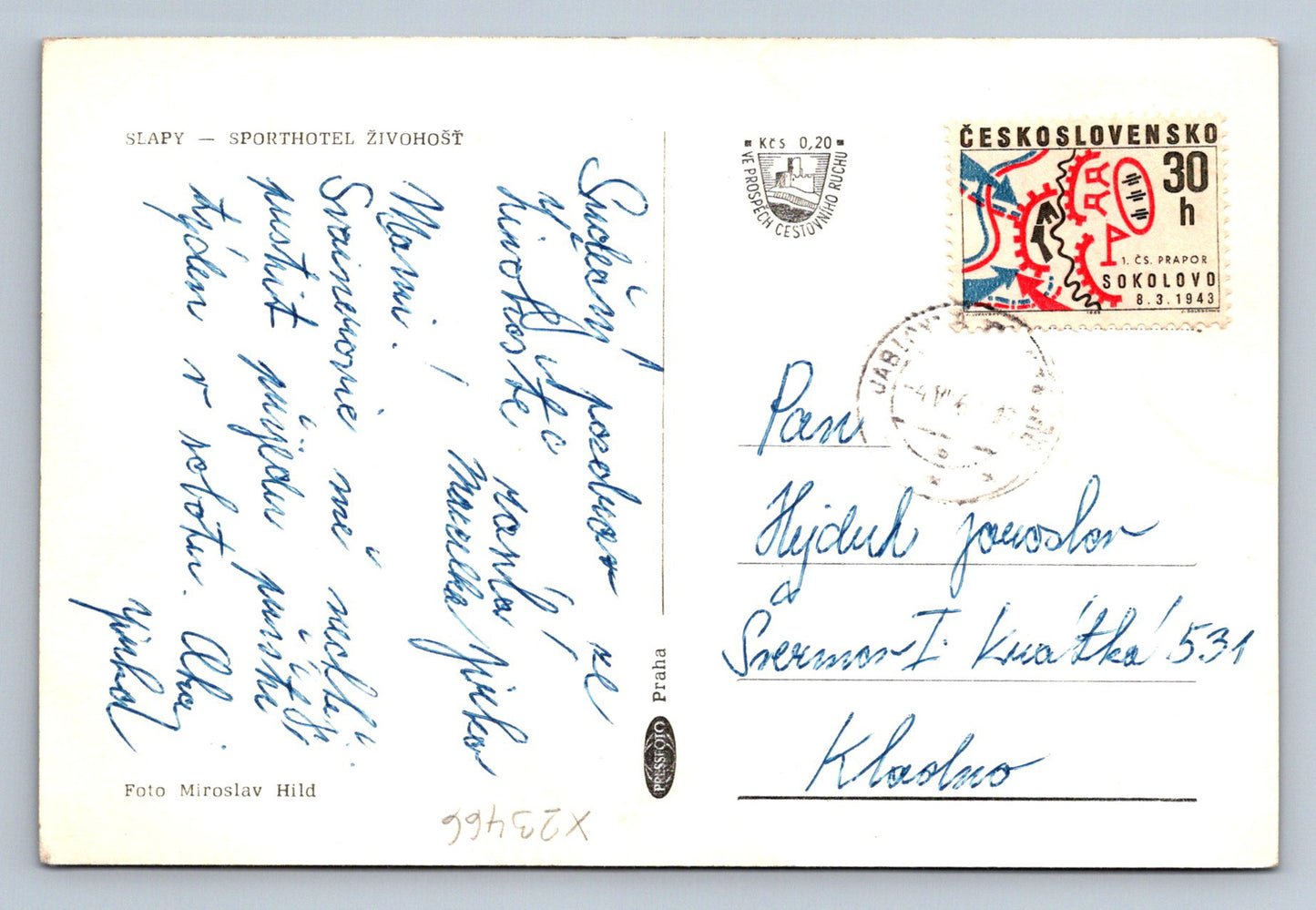 Postcard SLAPY - SPRTHOTEL ŽIVOHOST (X23466)