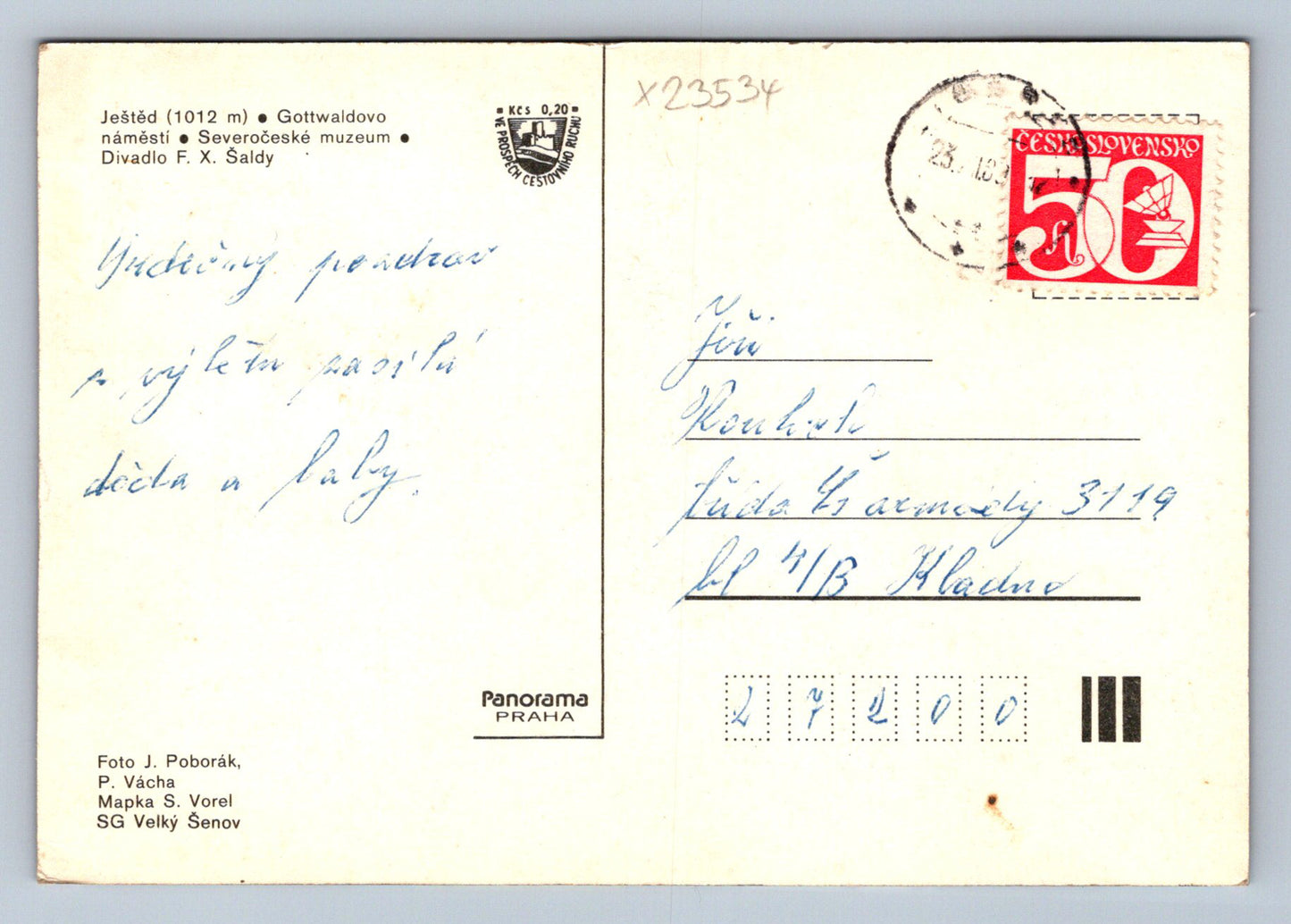 Postcard Ještěd Gottwald Square Museum FX Šaldy Theatre (X23534)