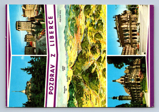 Postcard Ještěd Gottwald Square Museum FX Šaldy Theatre (X23534)