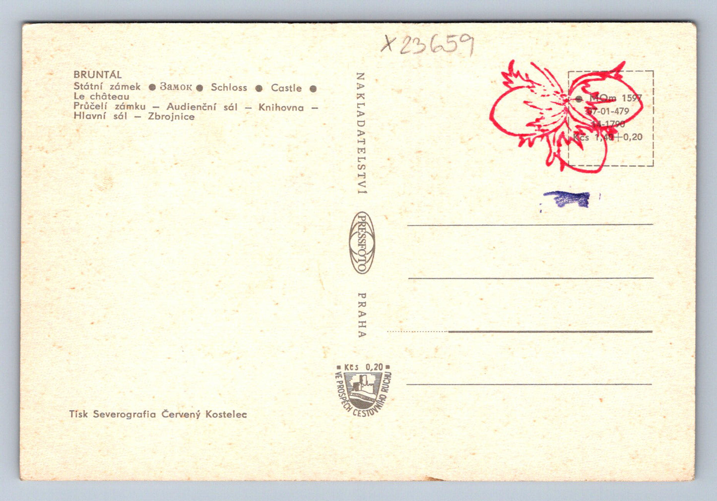 Postcard BRUNTÁL STATE CASTLE (X23659)