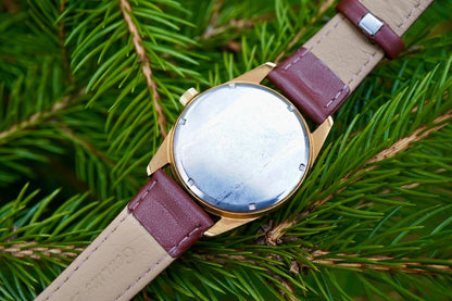 Hodinky PRIM 17 JEWELS datumovka zlaté pouzdro hnědý řemínek (SE121)