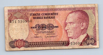 Bankovka Turecko 100 Lira 1970 A A71 530980 (B0101)