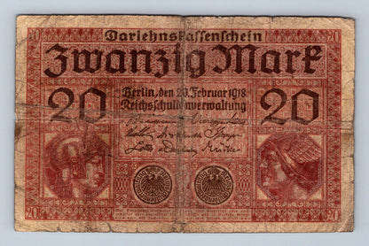 Bankovka Nemecko 20 Mark 1918 S 1958682 (B0104)
