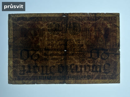 Bankovka Nemecko 20 Mark 1918 S 1958682 (B0104)