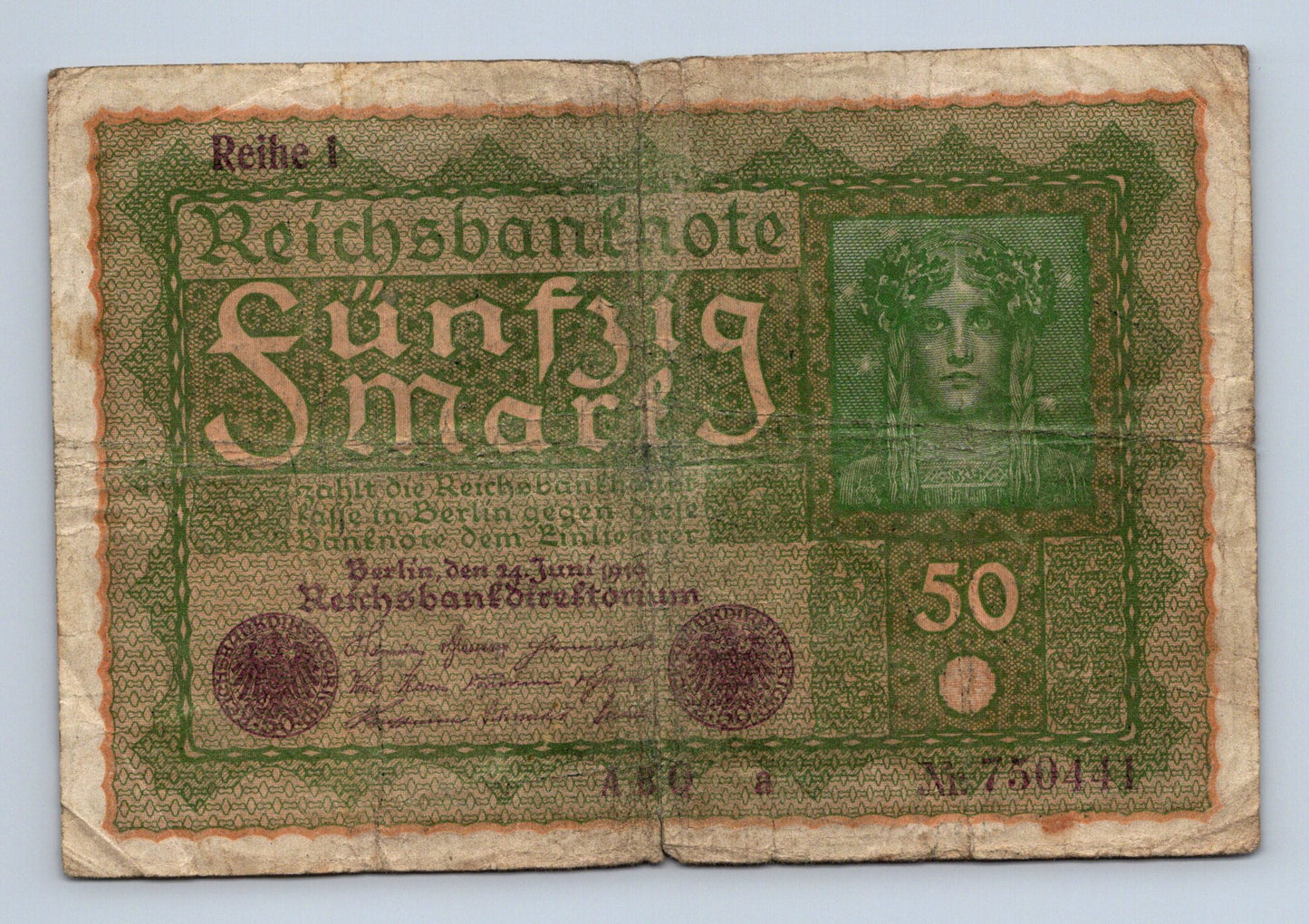 Bankovka Nemecko 50 Mark 1919 I Nº 750441 (B0111)