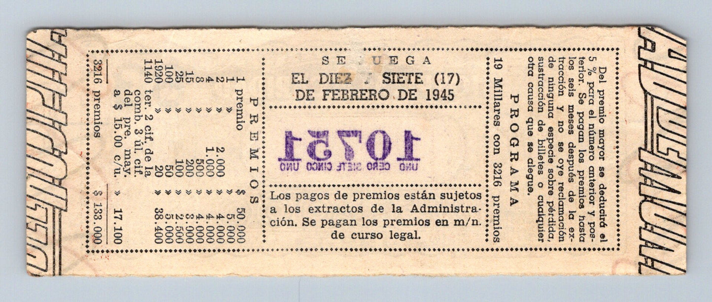 Los Uruguay 10.50 Pesos 1945 10751 (B0112)