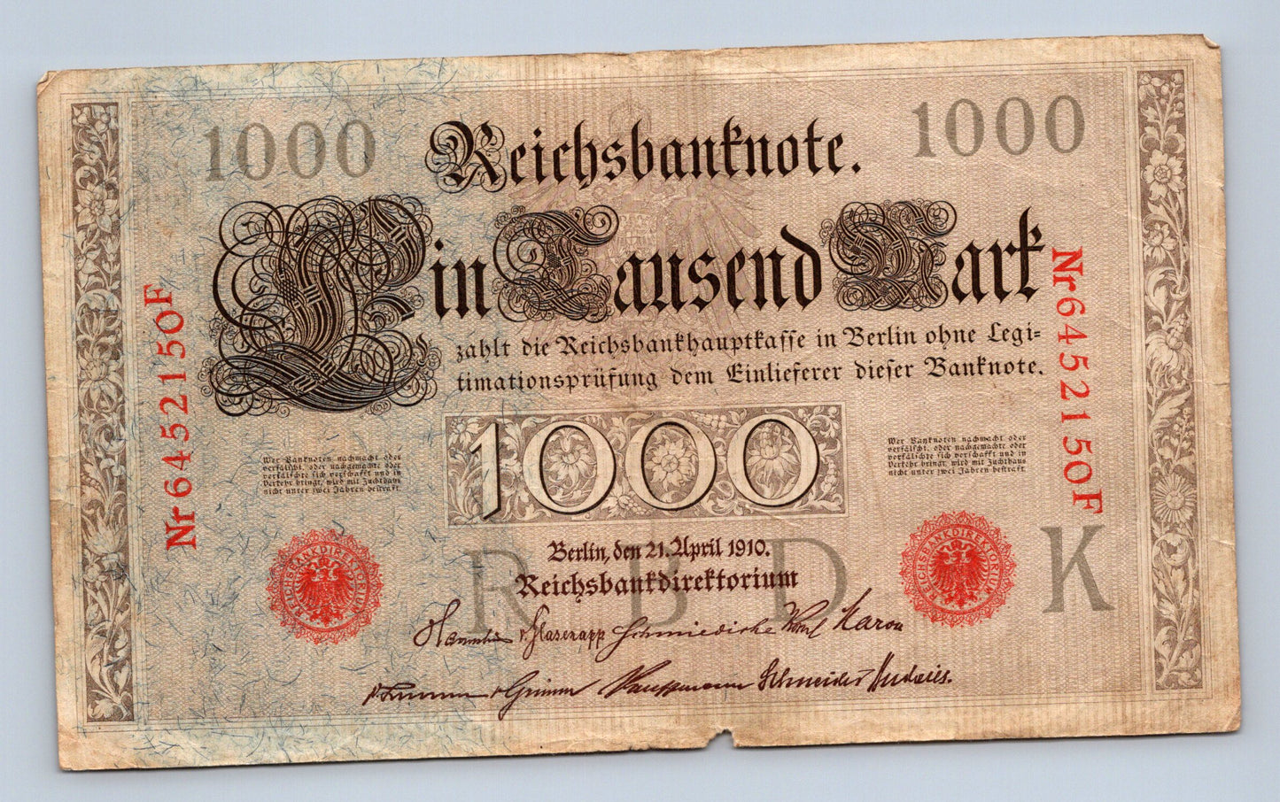 Bankovka Nemecko 1000 Mark 1910 F 6452150F (B0114)