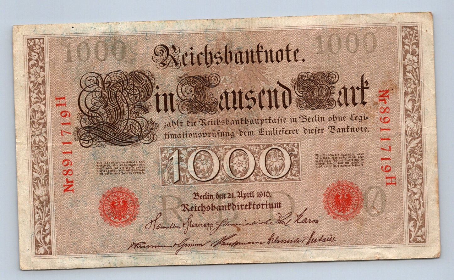 Bankovka Nemecko 1000 Mark 1910 H 8911719 (B0115)