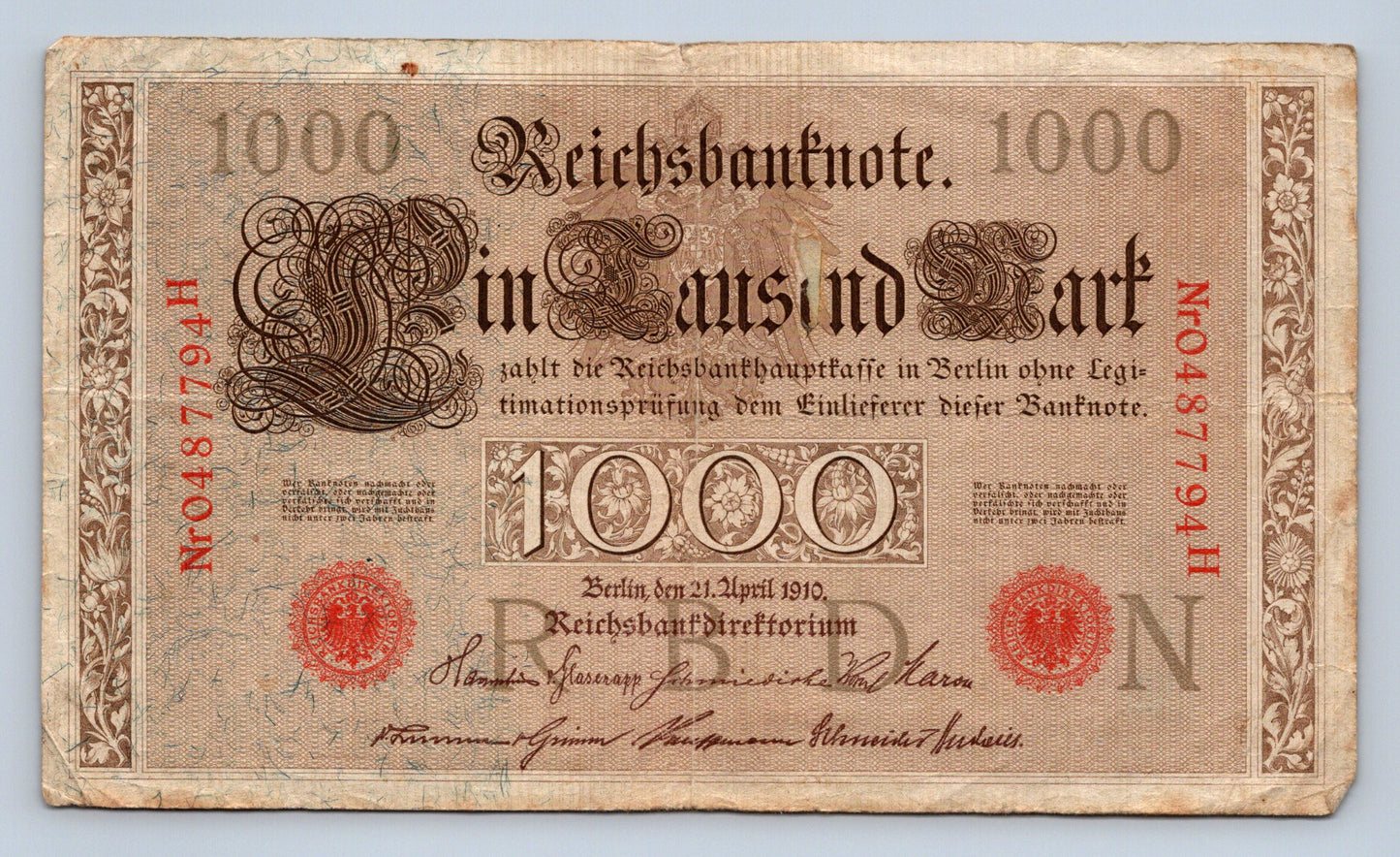 Bankovka Nemecko 1000 Mark 1910 0487794H (B0116)