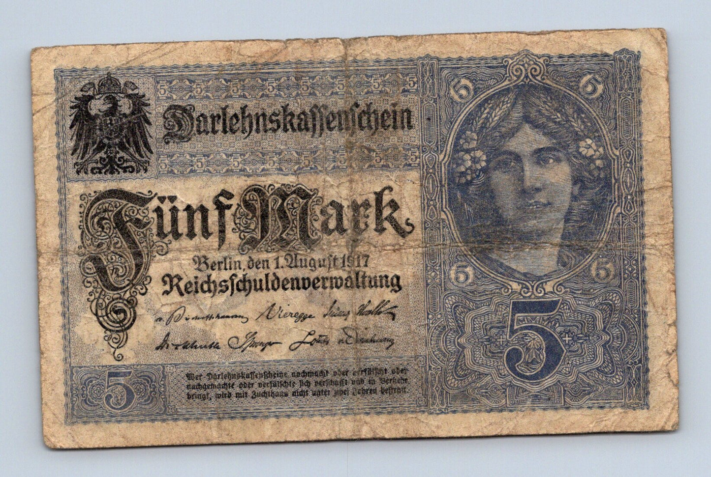 Bankovka Nemecko 5 Mark 1917 L L 18771131 (B0117)