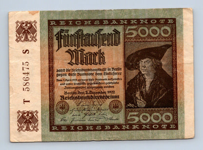 Bankovka Nemecko 5000 Mark 1922 T S T 586475 S (B0118)