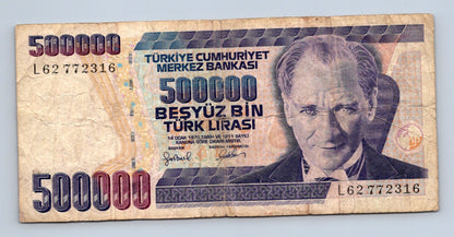 Bankovka Turecko 500000 Türk Lirası 1993 L L62 772316 (B0120)