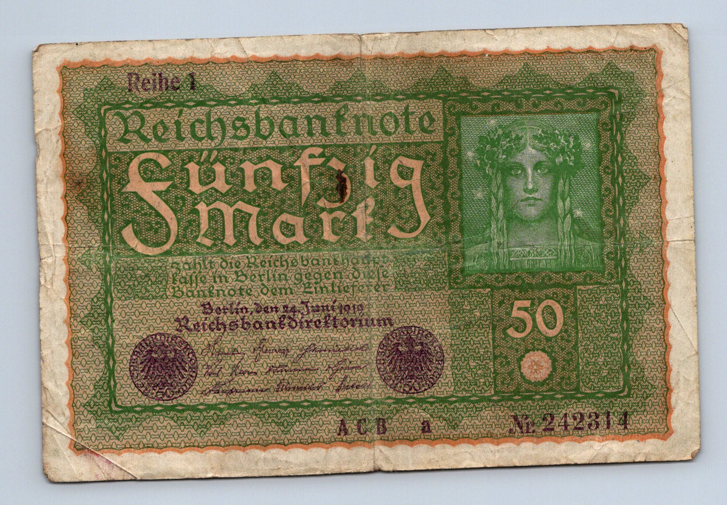 Bankovka Nemecko 50 Mark 1919 ACB a 242314 (B0122)