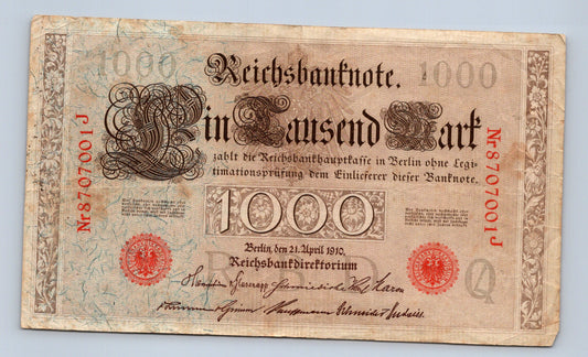 Bankovka Nemecko 1000 Mark 1910 8707001J (B0126)