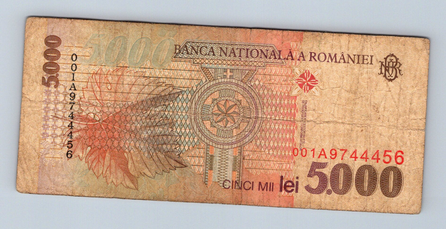 Bankovka Rumunsko 5000 Lei 1998 001A 001A9744456 (B0127)