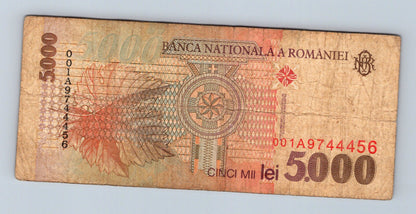 Bankovka Rumunsko 5000 Lei 1998 001A 001A9744456 (B0127)