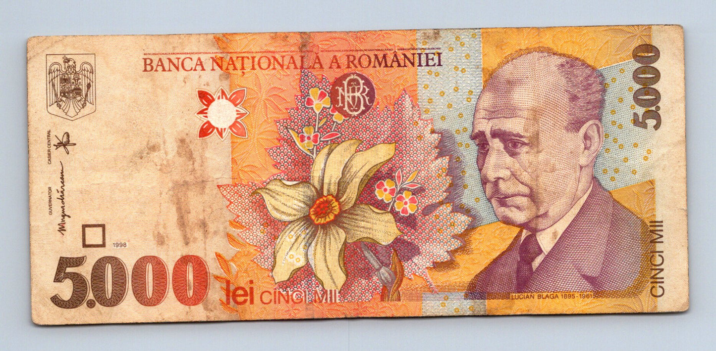 Bankovka Rumunsko 5000 Lei 1998 001A 001A9272669 (B0128)