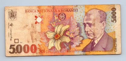 Bankovka Rumunsko 5000 Lei 1998 001A 001A9272669 (B0128)