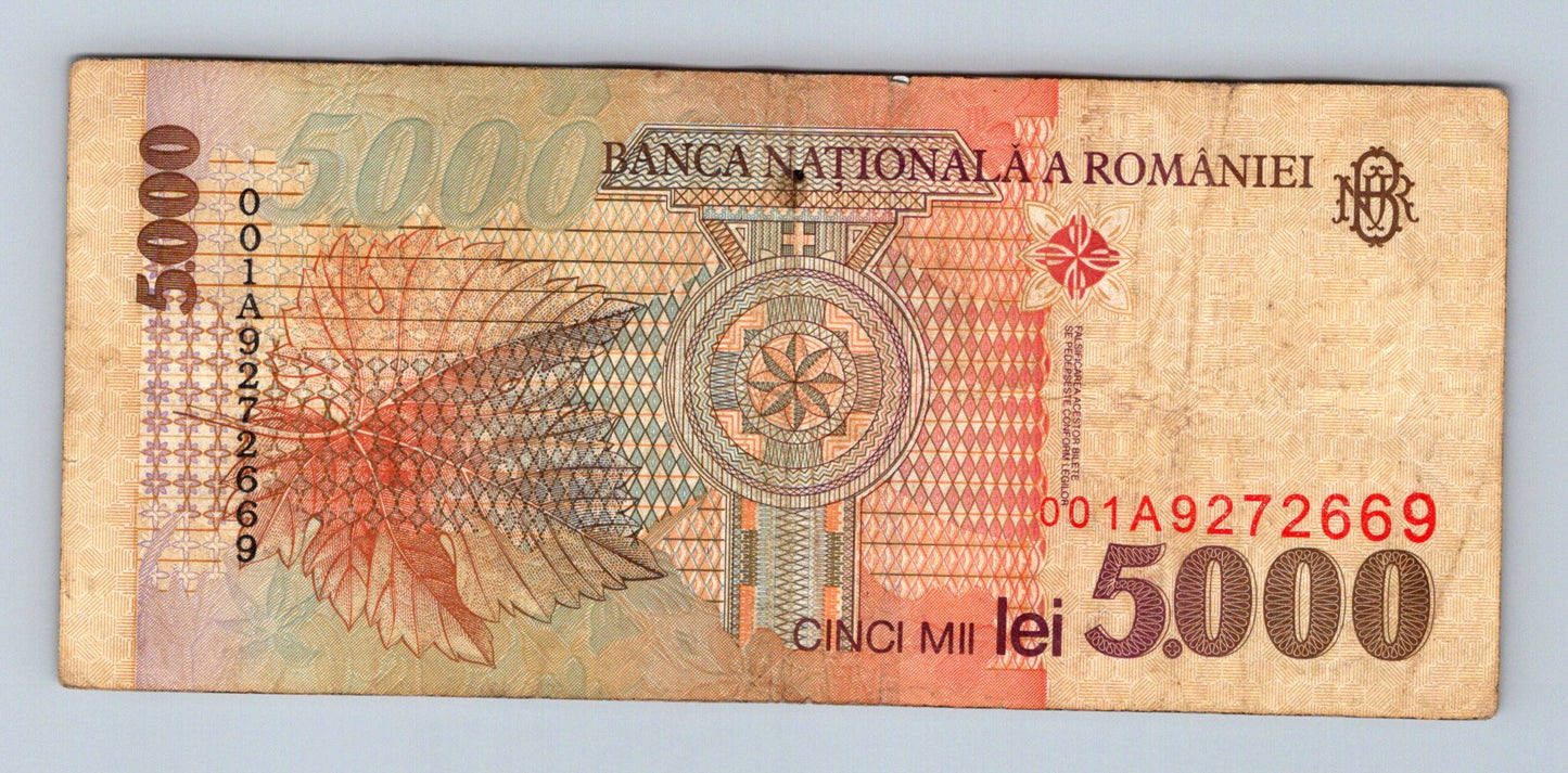 Bankovka Rumunsko 5000 Lei 1998 001A 001A9272669 (B0128)
