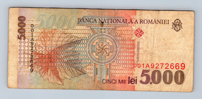 Bankovka Rumunsko 5000 Lei 1998 001A 001A9272669 (B0128)