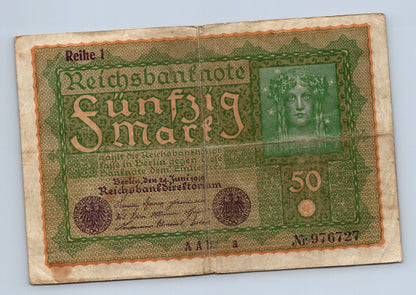 Bankovka Nemecko 50 Mark 1919 Reihe 1 A A N. 976727 (B0134)