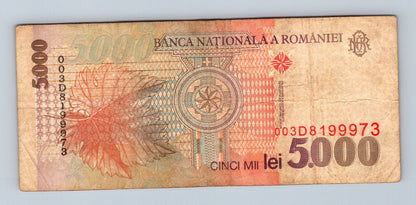 Bankovka Rumunsko 5000 Lei 1998 D 003D8199973 (B0136)