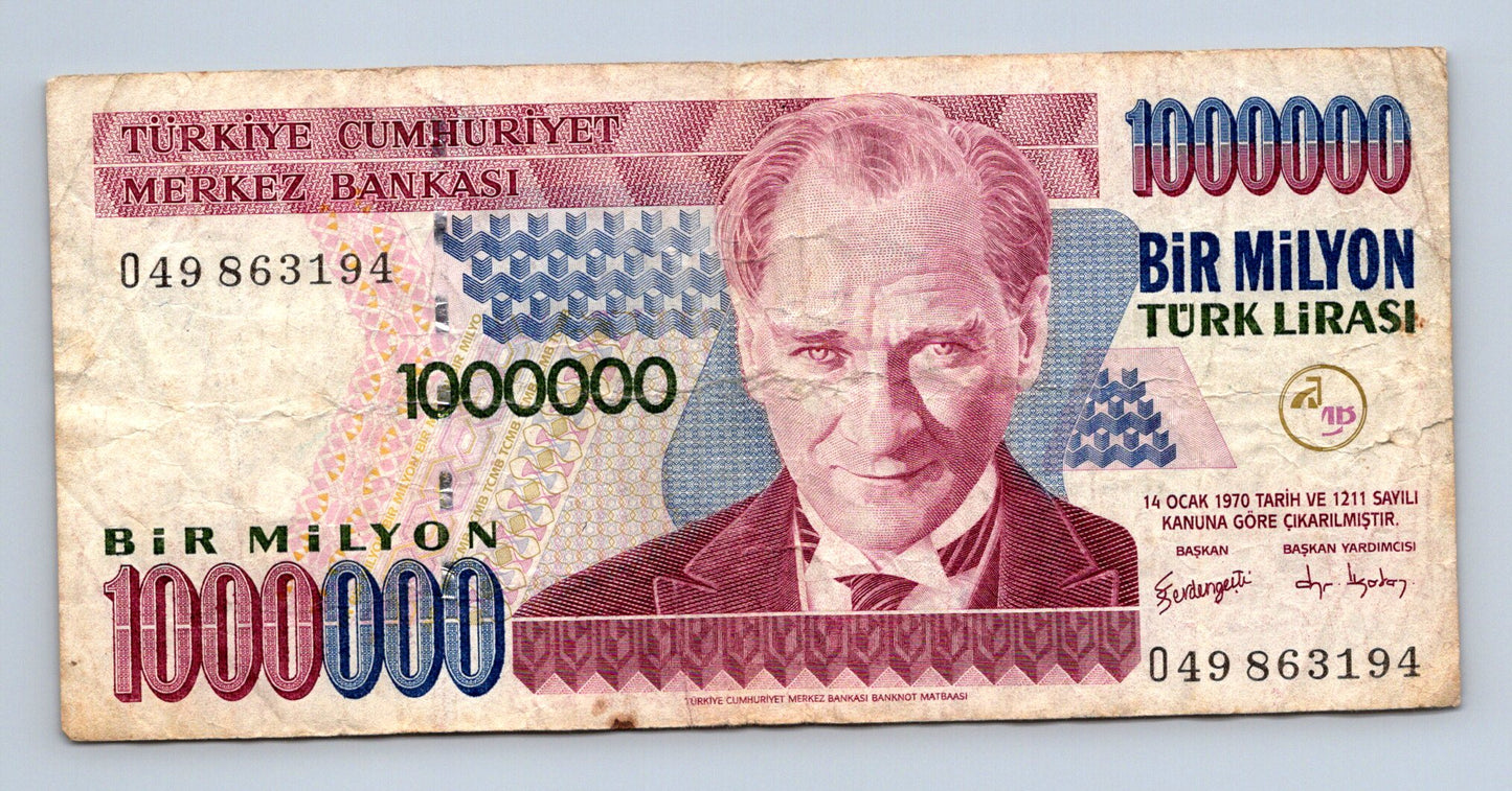 Bankovka Turecko 1000000 Lirasi 1995 049863194 (B0139)
