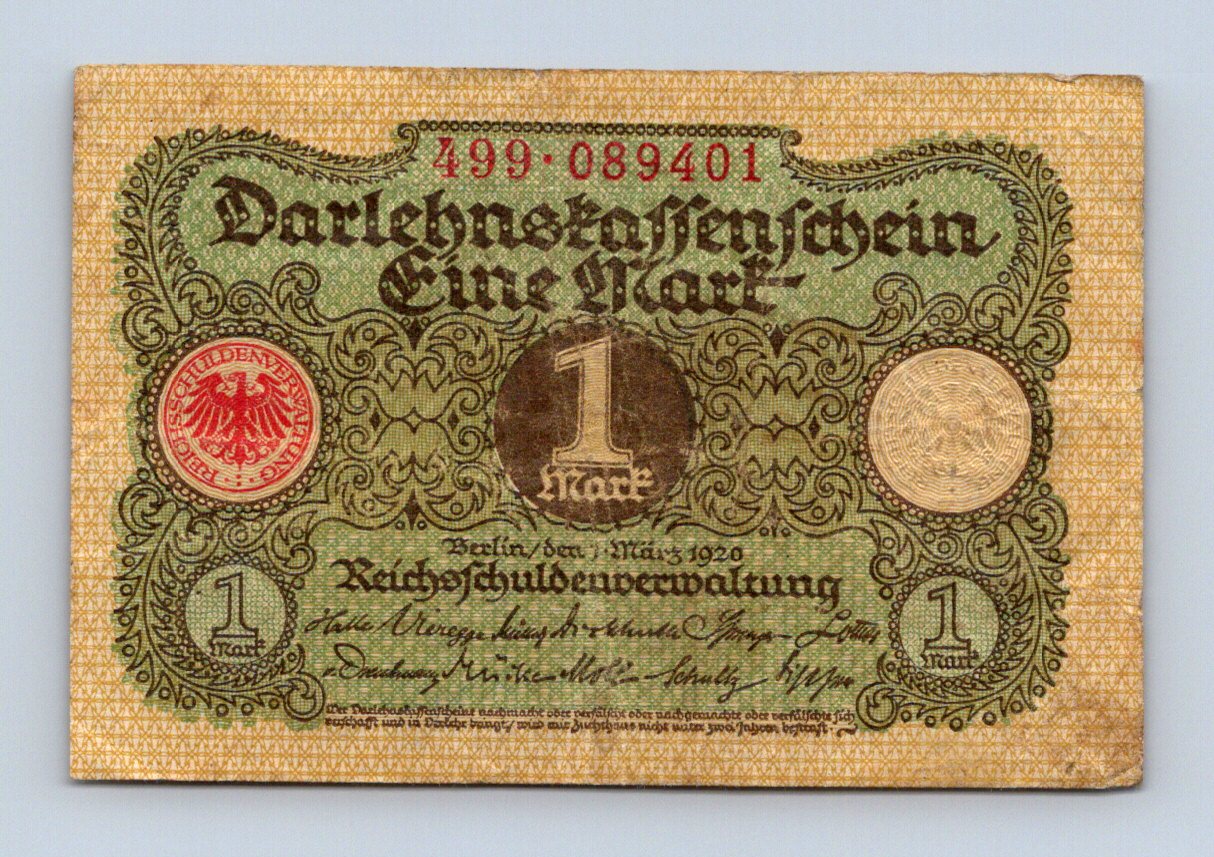 Bankovka Nemecko 1 Mark 1920 499 499 089401 (B0143)
