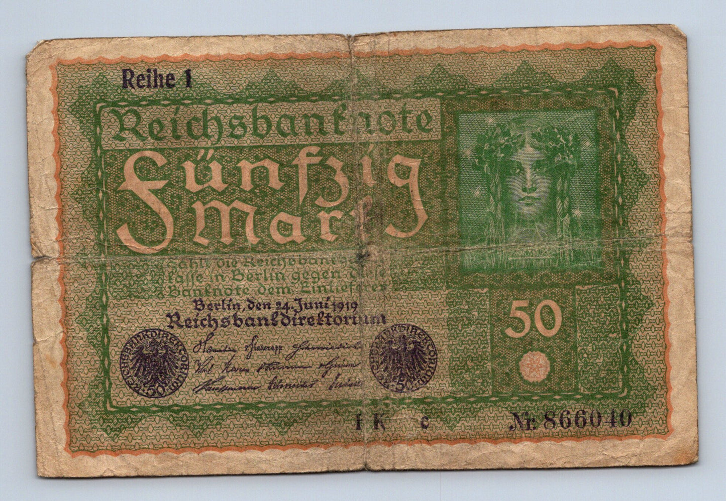 Bankovka Nemecko 50 Mark 1919 I K 866040 (B0146)