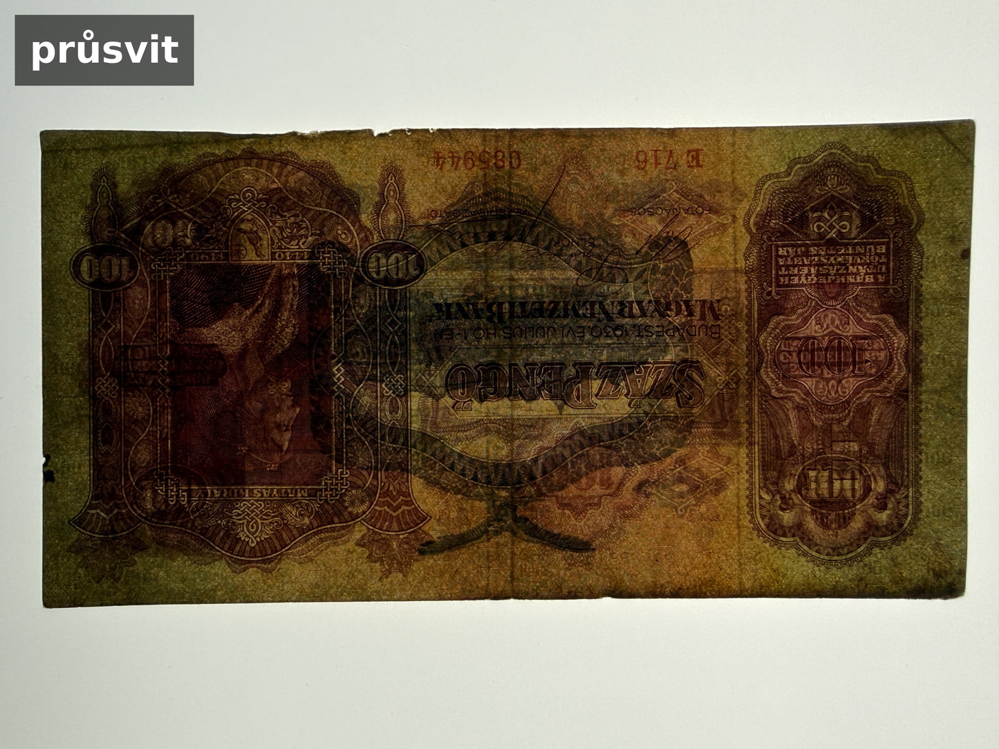 Bankovka Madarsko 100 Pengö 1930 E 716 085944 (B0149)