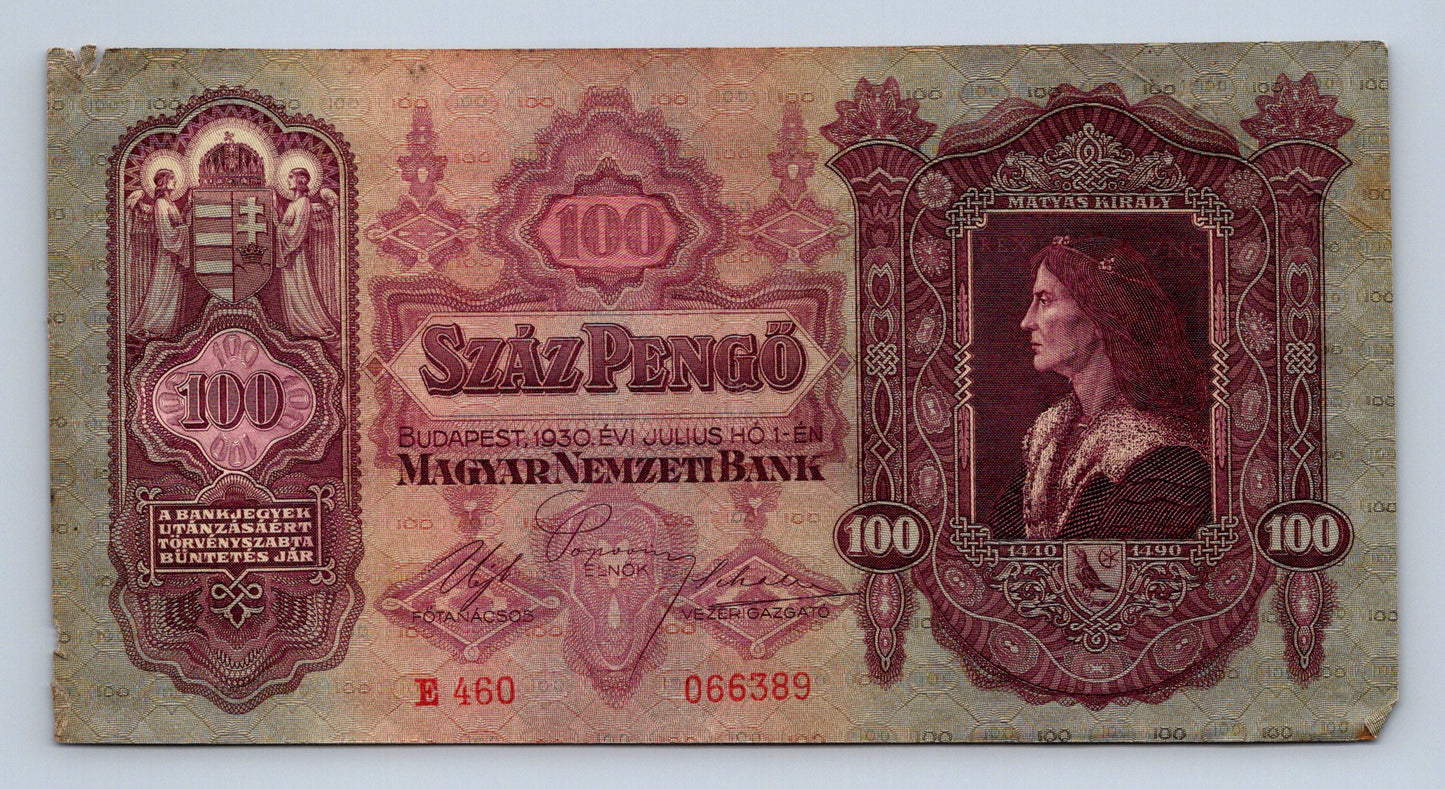 Bankovka Madarsko 100 Pengő 1930 E 066389 (B0150)
