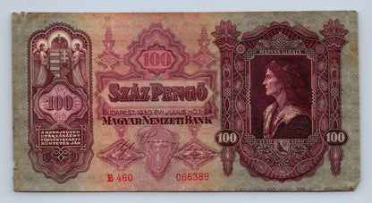 Bankovka Madarsko 100 Pengő 1930 E 066389 (B0150)