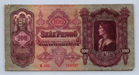 Bankovka Madarsko 100 Pengő 1930 E 066389 (B0150)