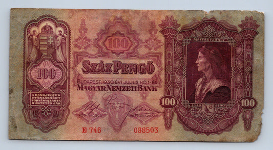 Bankovka Madarsko 100 Pengö 1930 E 746 088503 (B0151)