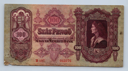 Bankovka Madarsko 100 Pengő 1930 B 497 B 497 042276 (B0152)