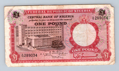 Bankovka Nigérie 1 Pound 1965 1971 A 72 289034 (B0156)