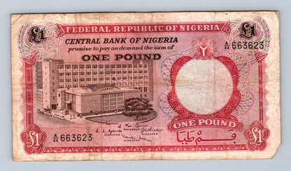 Bankovka Nigérie 1 Pound 1965 A 663623 (B0157)