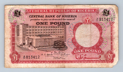 Bankovka Nigérie 1 Pound 1967 A A 813412 (B0160)