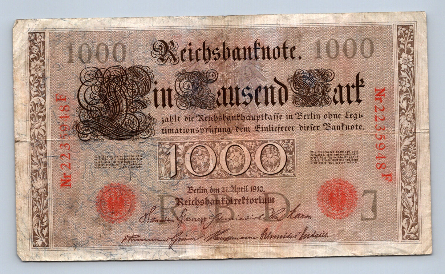 Bankovka Nemecko 1000 Mark 1910 F 2235948 (B0165)