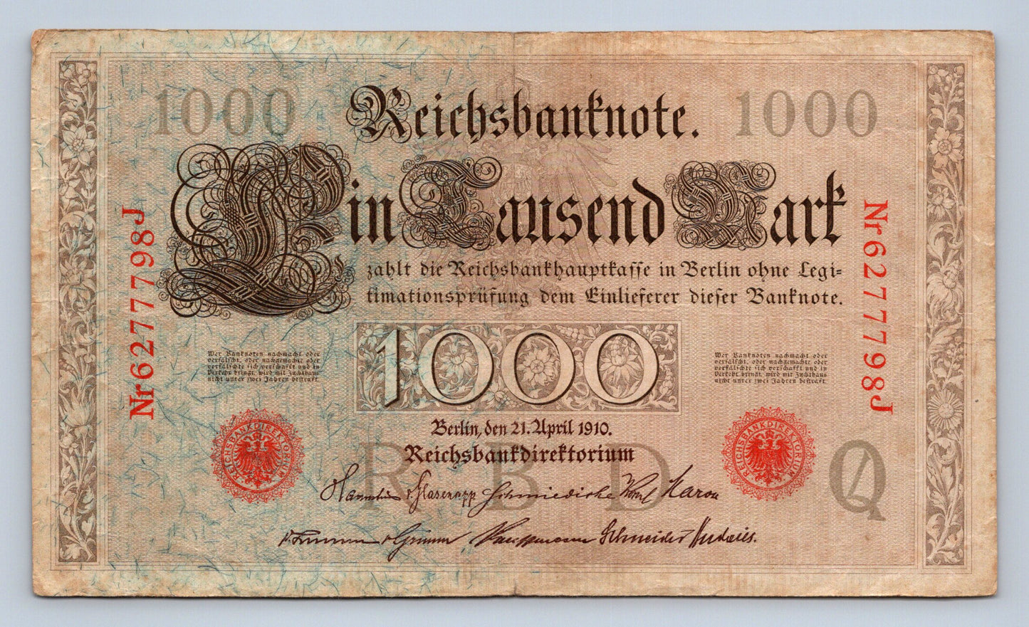 Bankovka Nemecko 1000 Mark 1910 J Nr627798J (B0167)