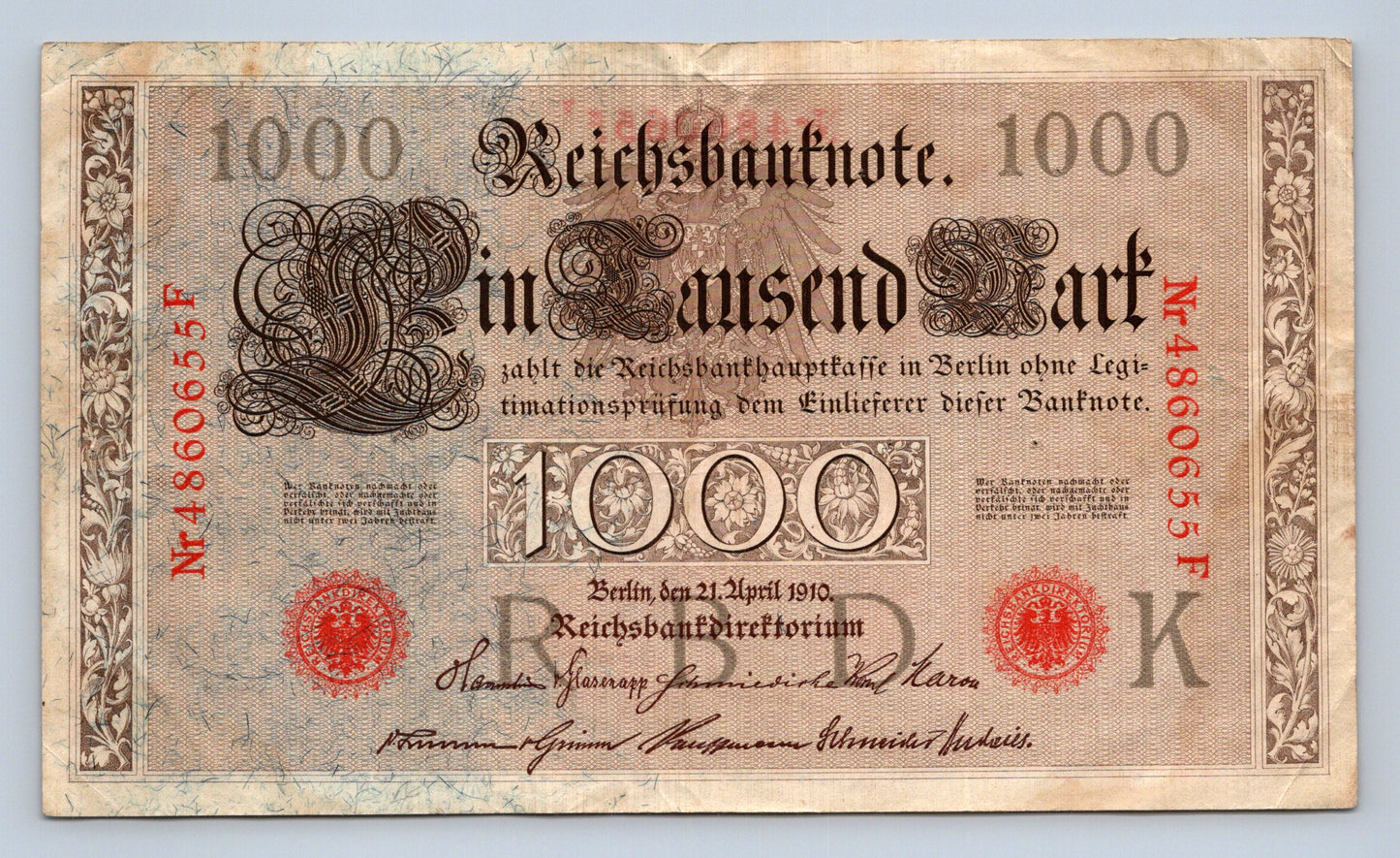 Bankovka Nemecko 1000 Mark 1910 F 4860655 (B0170)