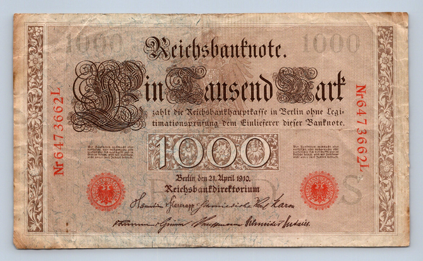 Bankovka Nemecko 1000 Mark 1910 L 6473662 (B0171)