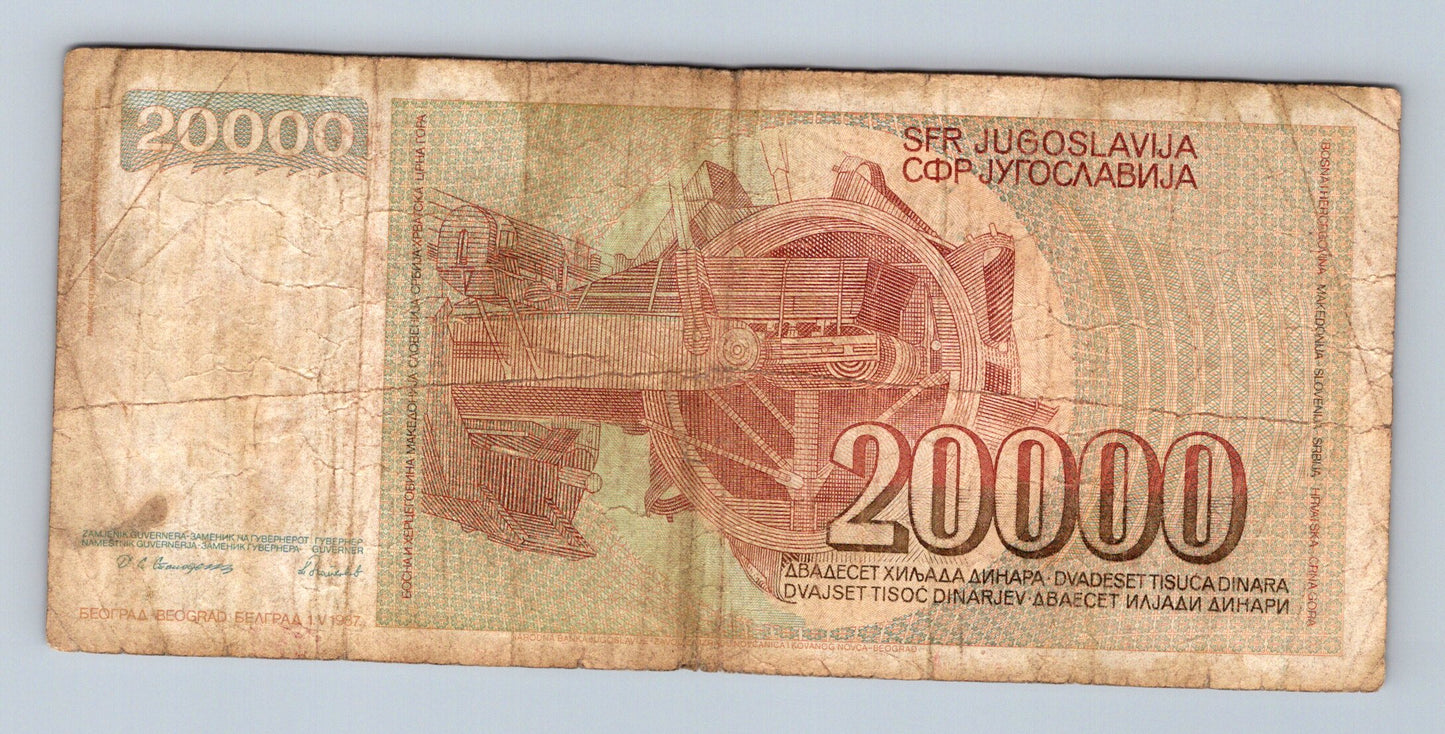 Bankovka Jugoslávie 20000 Dinara 1987 ZA ZA 6613427 (B0172)