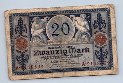 Bankovka Nemecko 20 Mark 1915 A A.9148599 (B0173)